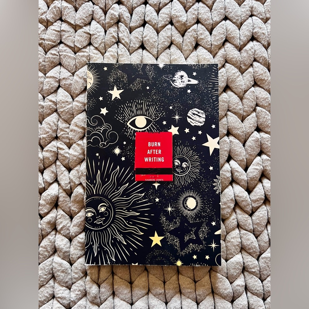 Burn After Writing Black and White Celestial Prompted Journal